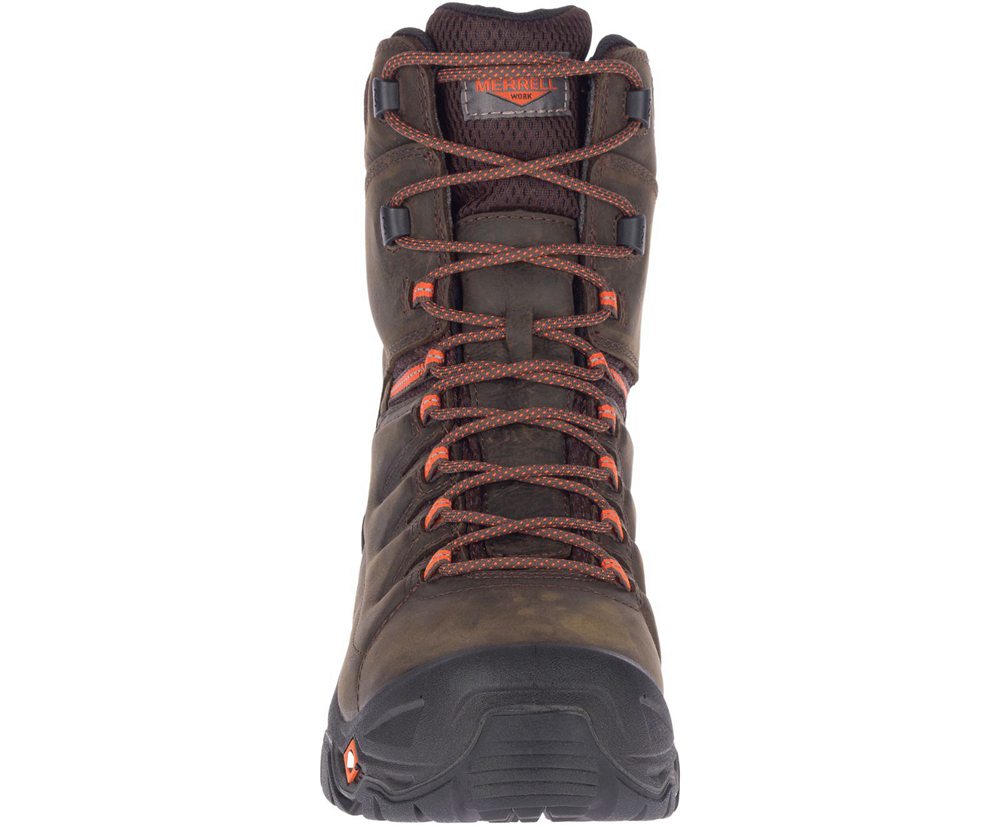 Kozaki Merrell Męskie Brązowe - Strongfield Skórzane 8\" Thermo Waterproof Comp Toe - 623057-GWH